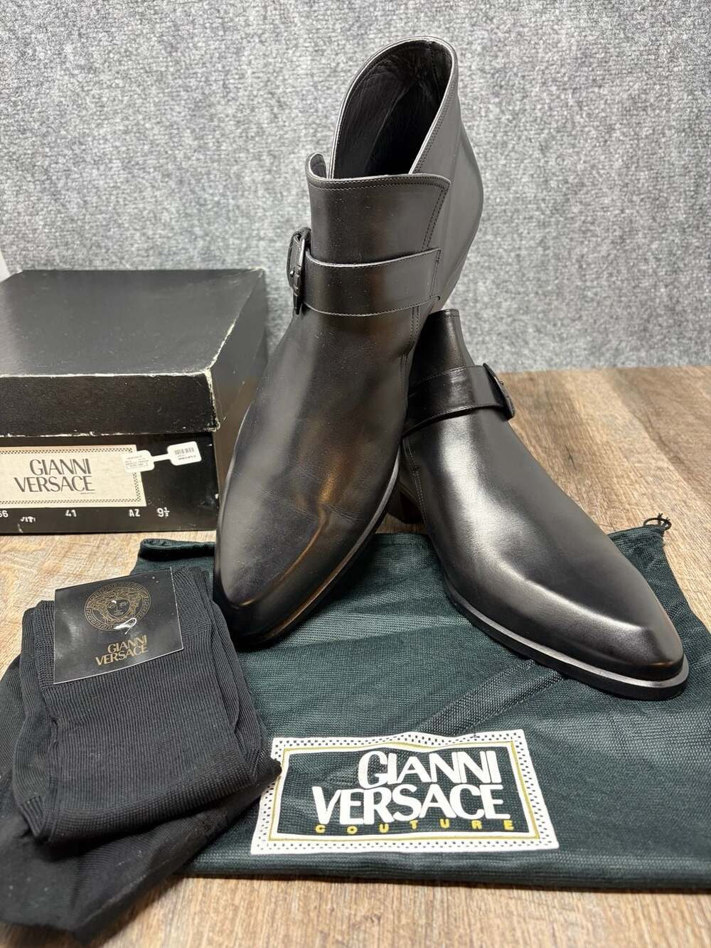 Gianni Versace Couture 1066 Men's Black Leather Monk Strap Ankle Boots SZ-9.5